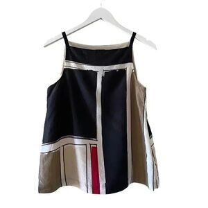 Theory Black Brown Cream Red Sleeveless Layered Silk Women’s Top SZ S # 1538
